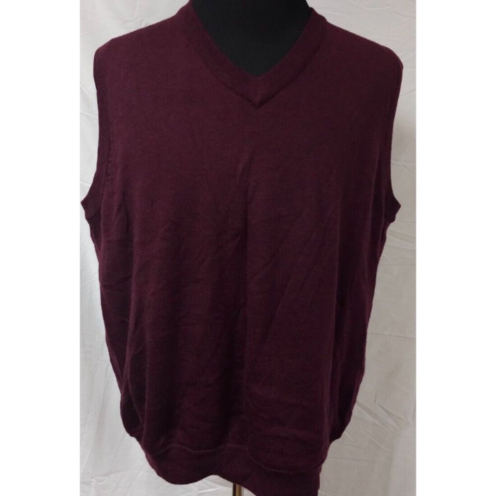 Travel Smith Mens XL Dark Purple Plum Soft Merino Wool Golf V-Neck Sweater Vest